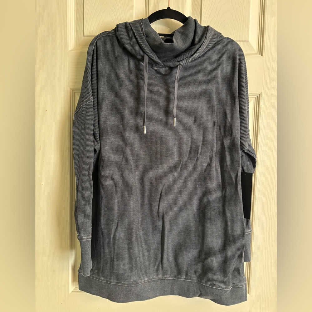 Mono B Charcoal Ribbed Long Sleeve Waffle Ribbed Active Hoodie